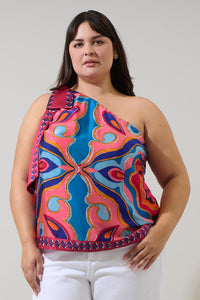 Reyan Abstract Trinity Trio One Shoulder Top Curve