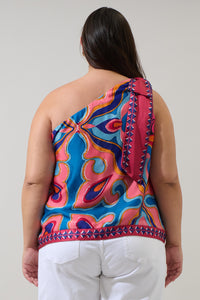Reyan Abstract Trinity Trio One Shoulder Top Curve