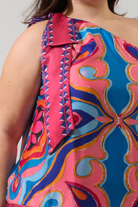 Reyan Abstract Trinity Trio One Shoulder Top Curve
