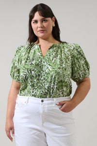Irenan Leaf Gily Puff Sleeve Top Curve