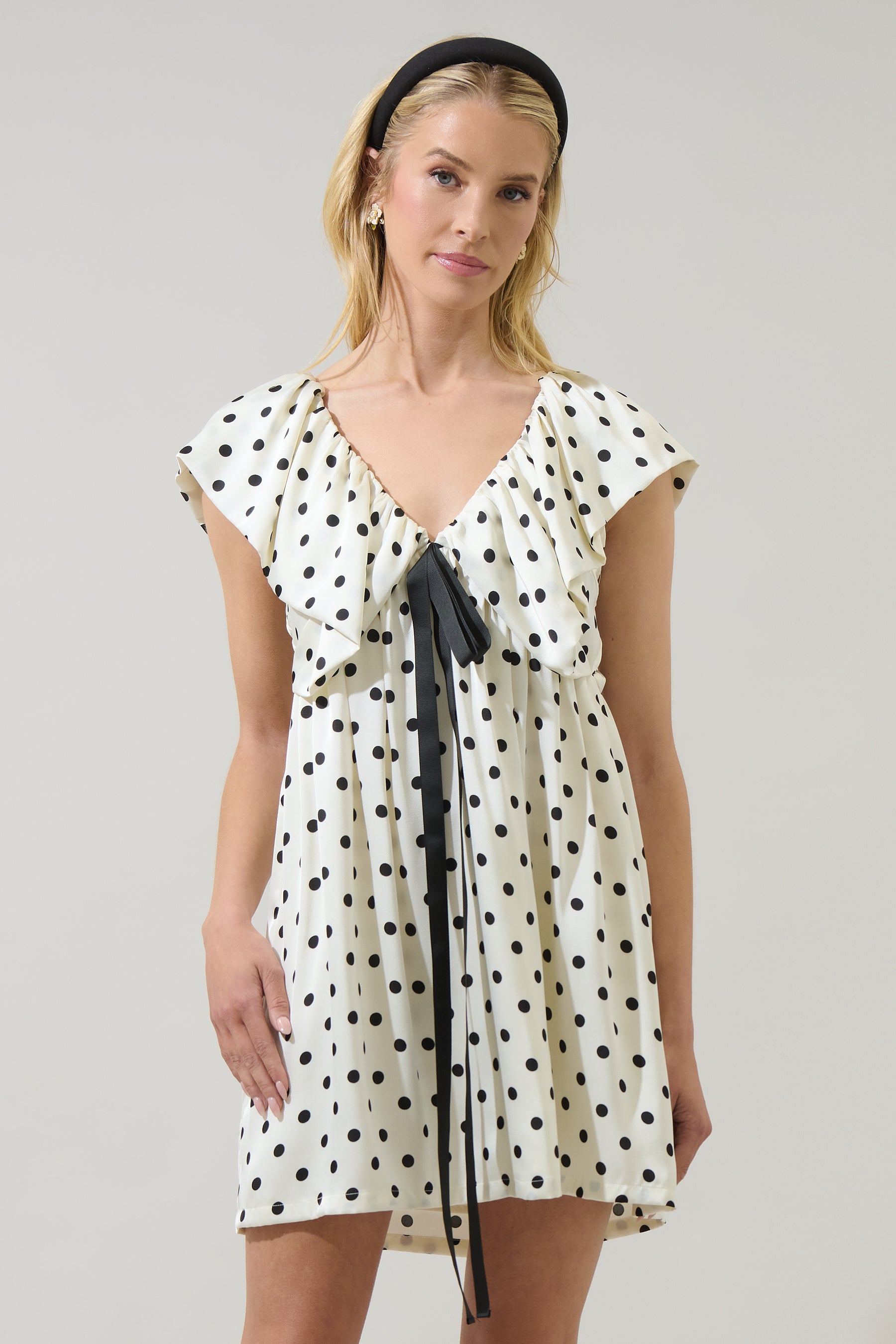 Lois Polka Dot Mini Babydoll Dress WHITE-BLK / XL by Sugarlips Lois Polka Dot Mini Babydoll Dress WHITE-BLK / XL by Sugarlips