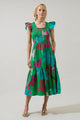 Meig Tropical Giza Glare Smock Tiered Midi Dress