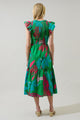 Meig Tropical Giza Glare Smock Tiered Midi Dress