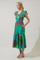 Meig Tropical Giza Glare Smock Tiered Midi Dress