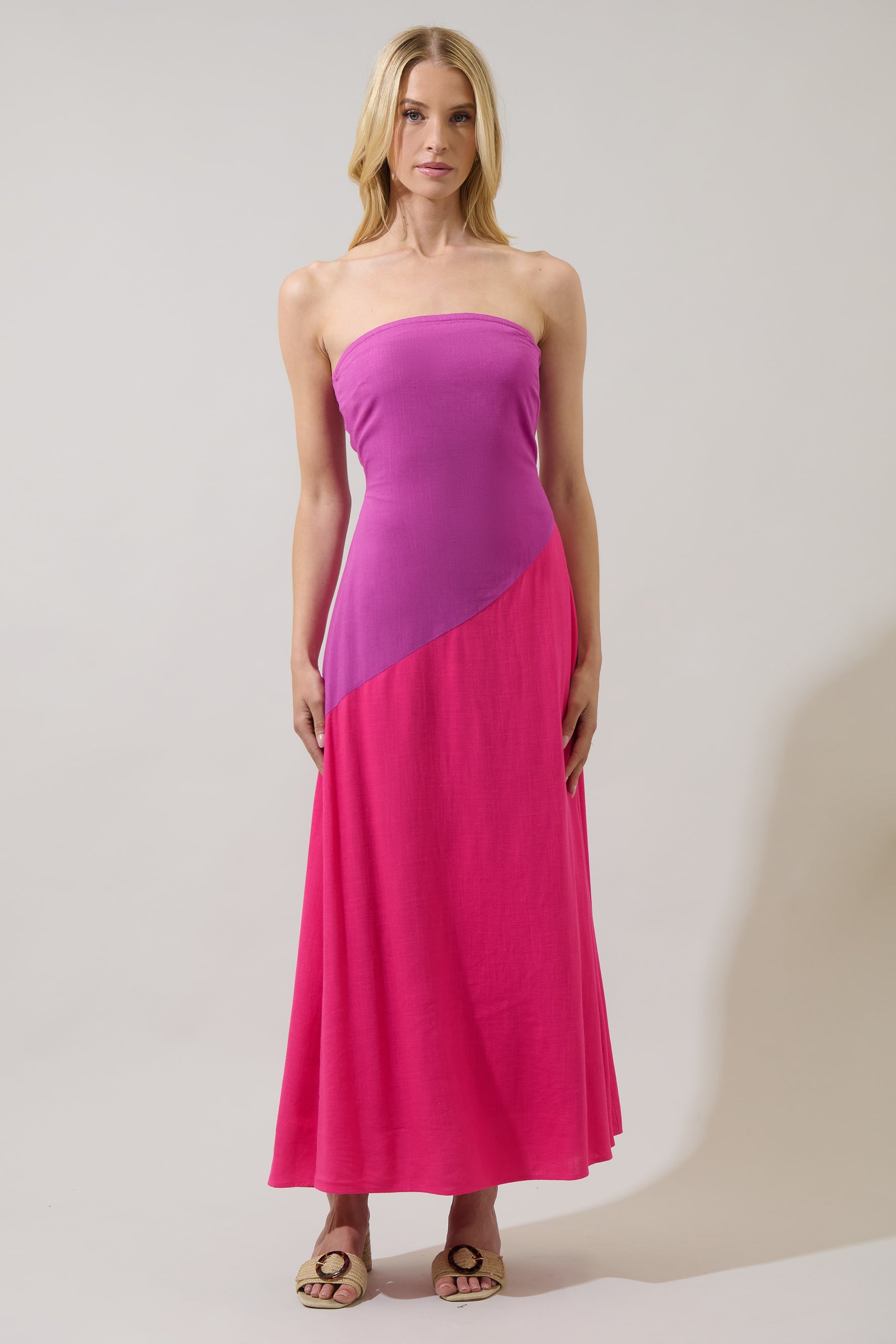 strapless casual maxi dress Asymmetric Strapless Maxi Dress