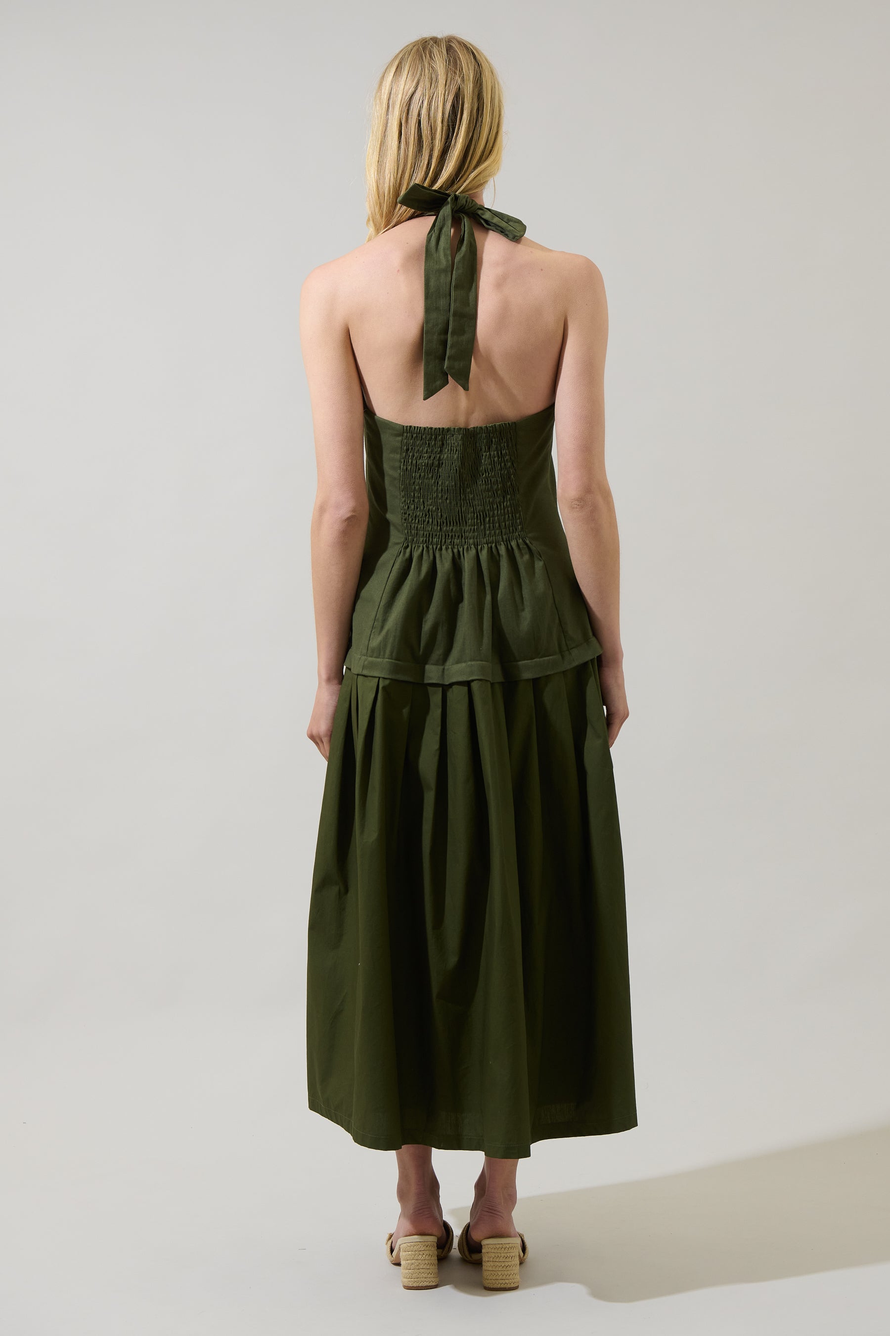 pleated halter midi dress Sleeveless Pleated Halter Midi Dress