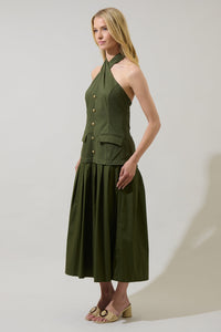 Carine Pleated Halter Midi Dress