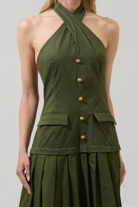 Carine Pleated Halter Midi Dress