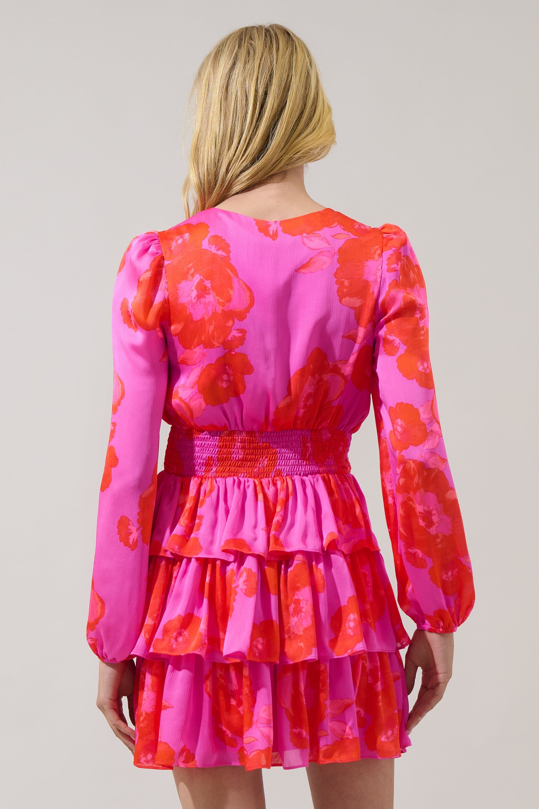 alivia mini dress Alivia Floral Mya Tiered Mini Dress MAGENTA-RED / XS by Sugarlips