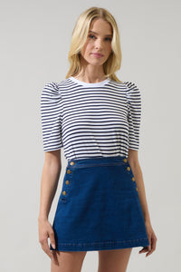 Coretta Stripe Bertha Knit Ruched Top