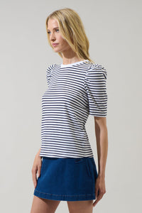 Coretta Stripe Bertha Knit Ruched Top