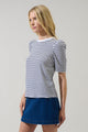 Coretta Stripe Bertha Knit Ruched Top