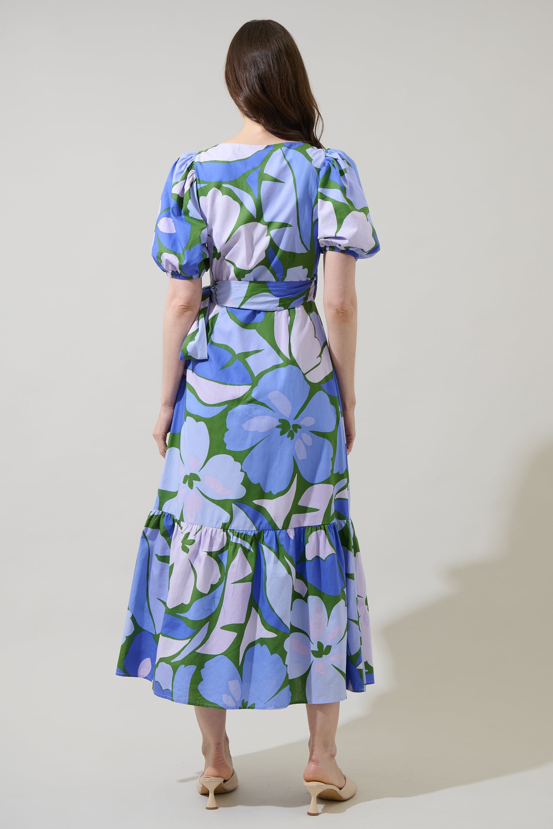 Dayana Floral Poplin Wrap Midi Dress GREEN-BLUE / M