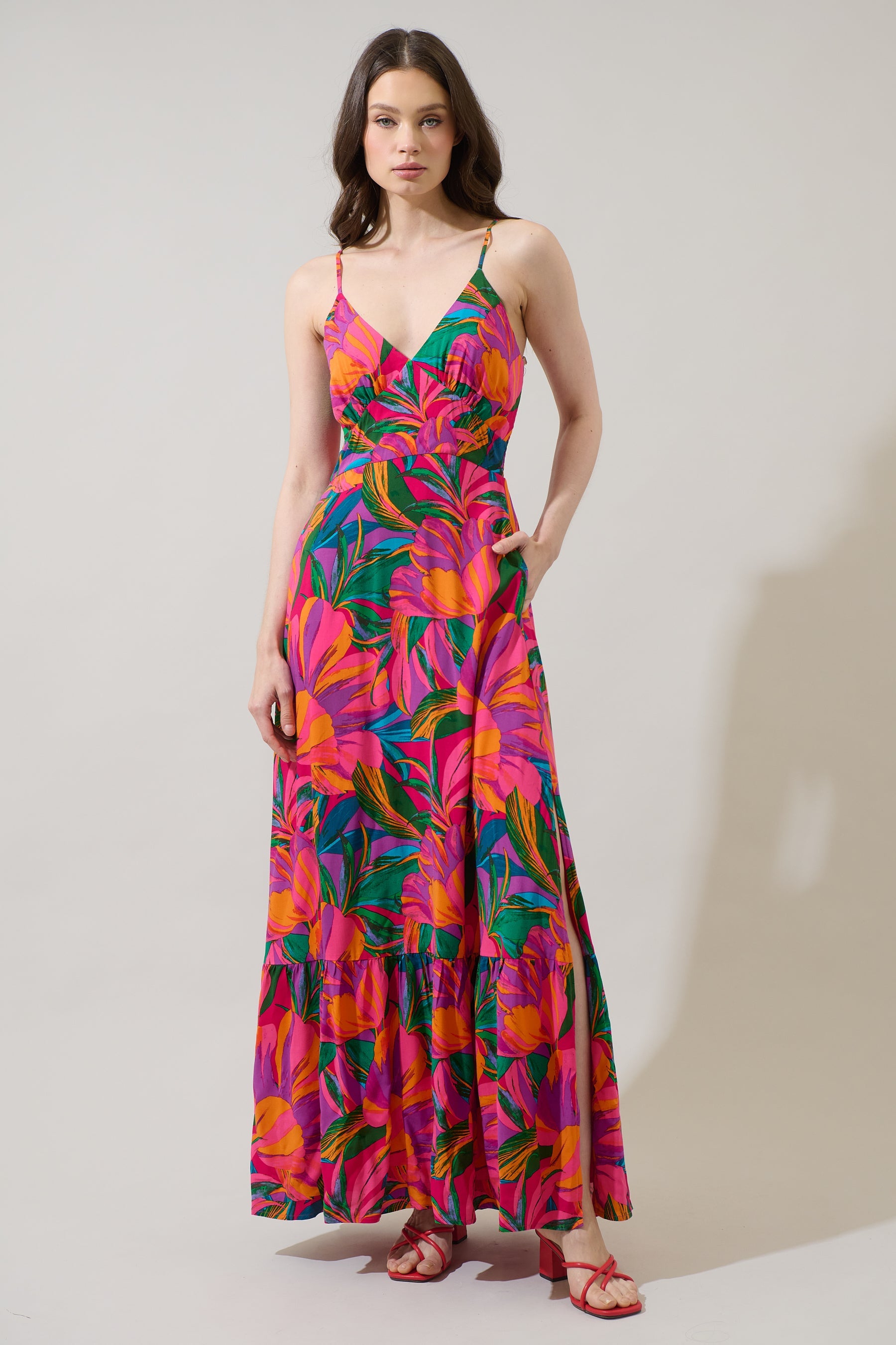 Beal Tropical Chaya Smocked Maxi Dress GREEN-ORANGE-MULTI / S by Sugarlips Beal Tropical Chaya Smocked Maxi Dress GREEN-ORANGE-MULTI / S by Sugarlips