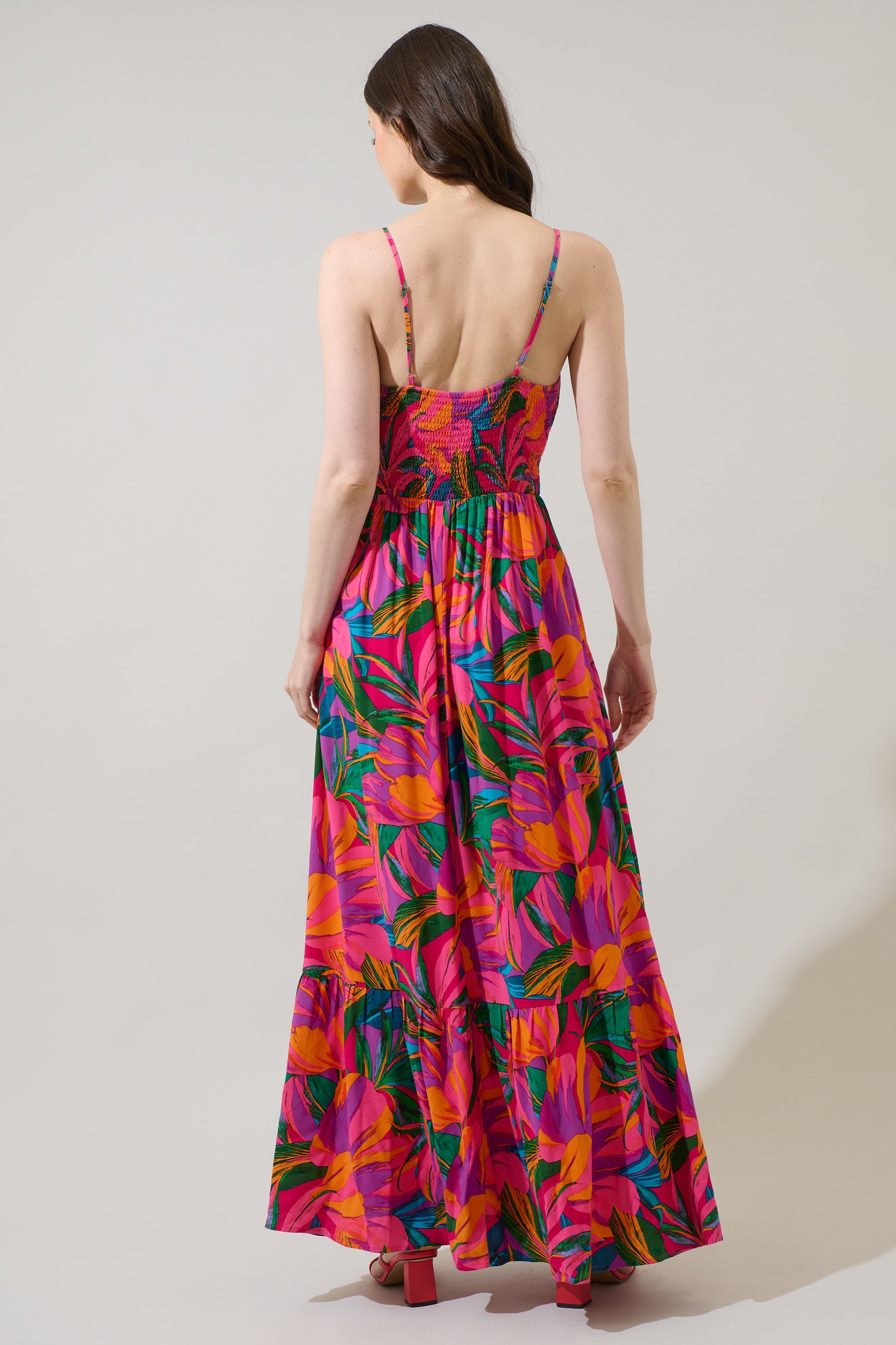 Beal Tropical Chaya Smocked Maxi Dress GREEN-ORANGE-MULTI / S by Sugarlips Beal Tropical Chaya Smocked Maxi Dress GREEN-ORANGE-MULTI / S by Sugarlips