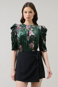 Sharon Floral Velvet Drape Sleeve Top