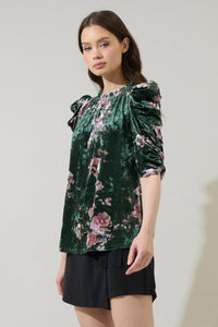 Sharon Floral Velvet Drape Sleeve Top