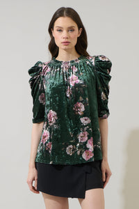 Sharon Floral Velvet Drape Sleeve Top