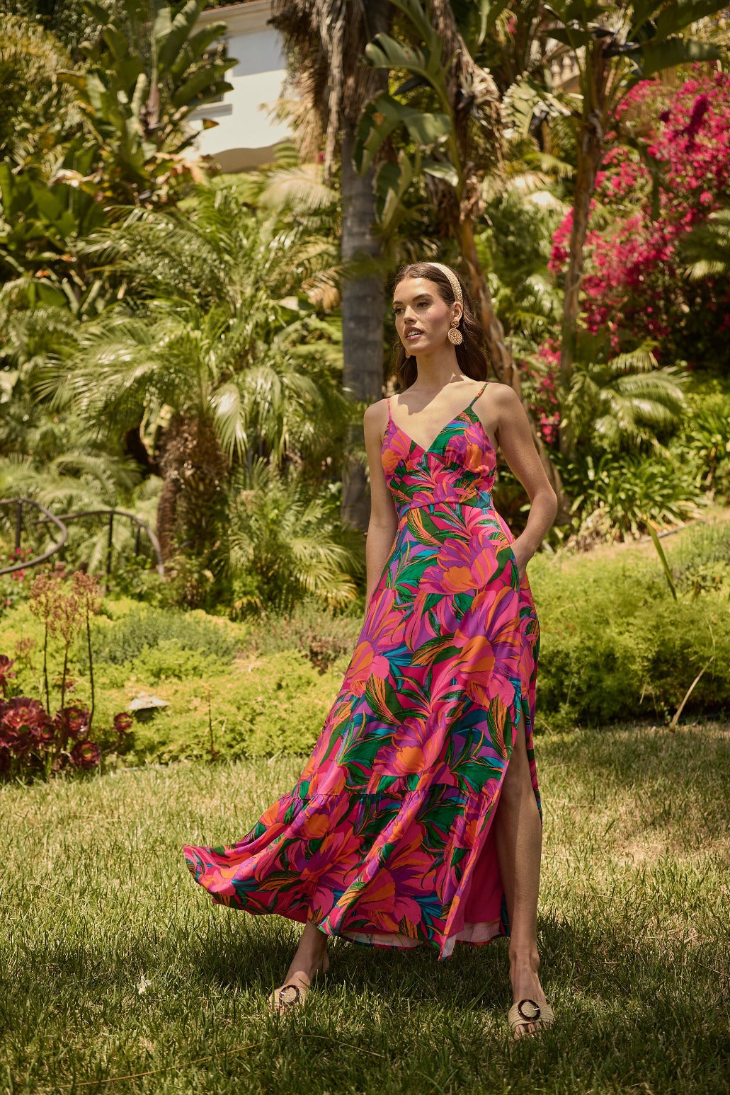 Womens Dresses Wayne Cooper Dresses Beal Tropical Chaya Smocked Maxi Dress GREEN-ORANGE-MULTI S By Sugarlips Womens Dresses Wayne Cooper Dresses Beal Tropical Chaya Smocked Maxi Dress GREEN-ORANGE-MULTI S By Sugarlips