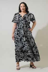 Haylie Floral Palmer Poplin Tiered Maxi Dress Curve