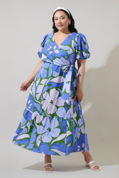 Dayana Floral Poplin Wrap Midi Dress Curve – Sugarlips