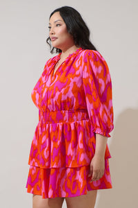 Charly Abstract Starla Smocked Tiered Mini Dress Curve