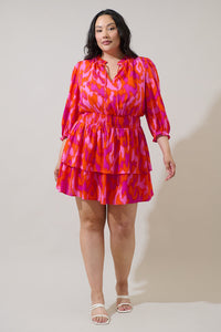 Charly Abstract Starla Smocked Tiered Mini Dress Curve