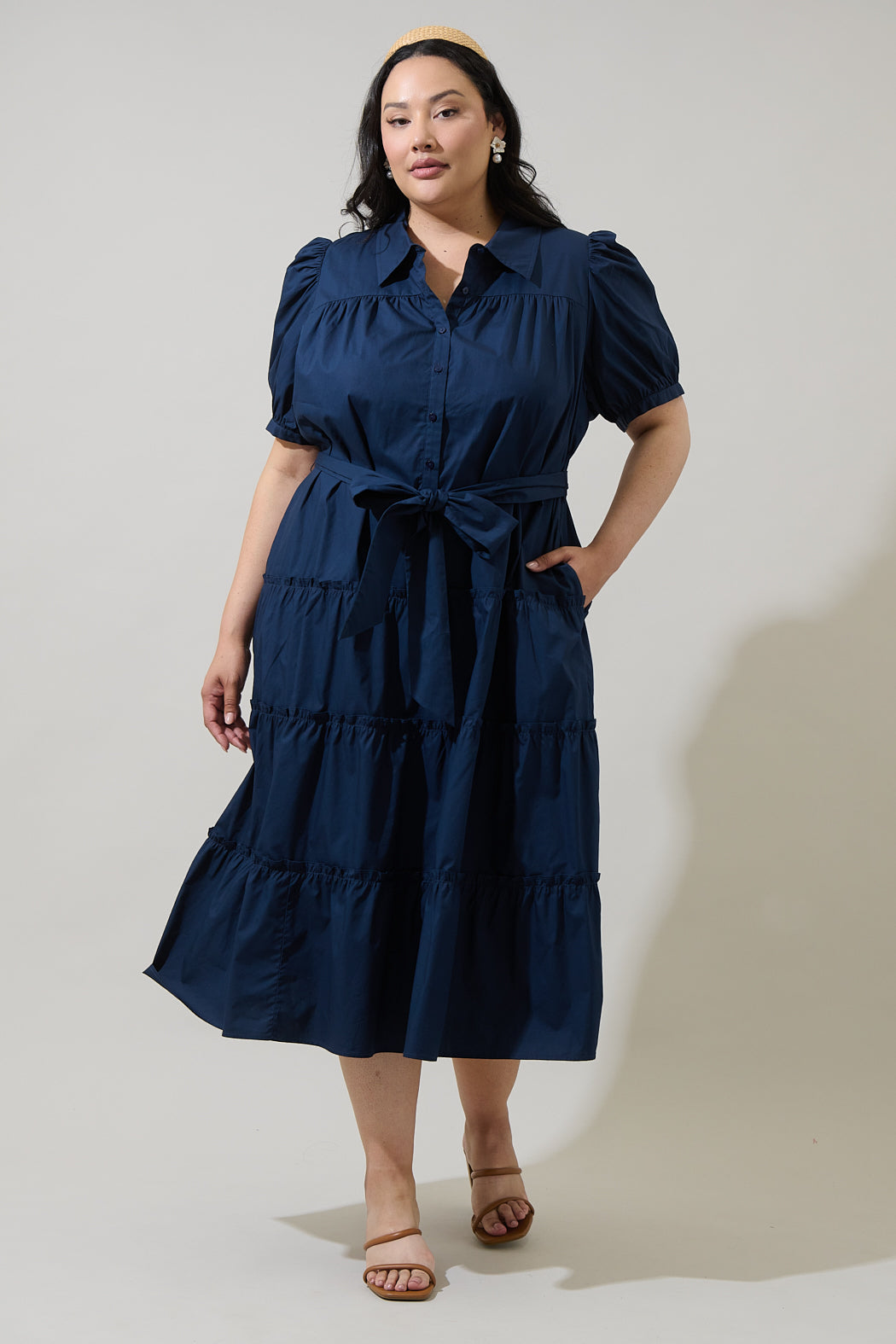 tiered midi dress casual Blate Tiered Midi Dress Curve RED / 3X by Sugarlips