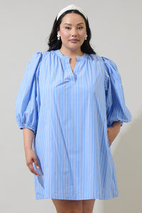 Malaga Striped Victoria Shift Split Neck Mini Dress Curve