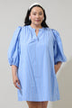 Malaga Striped Victoria Shift Split Neck Mini Dress Curve