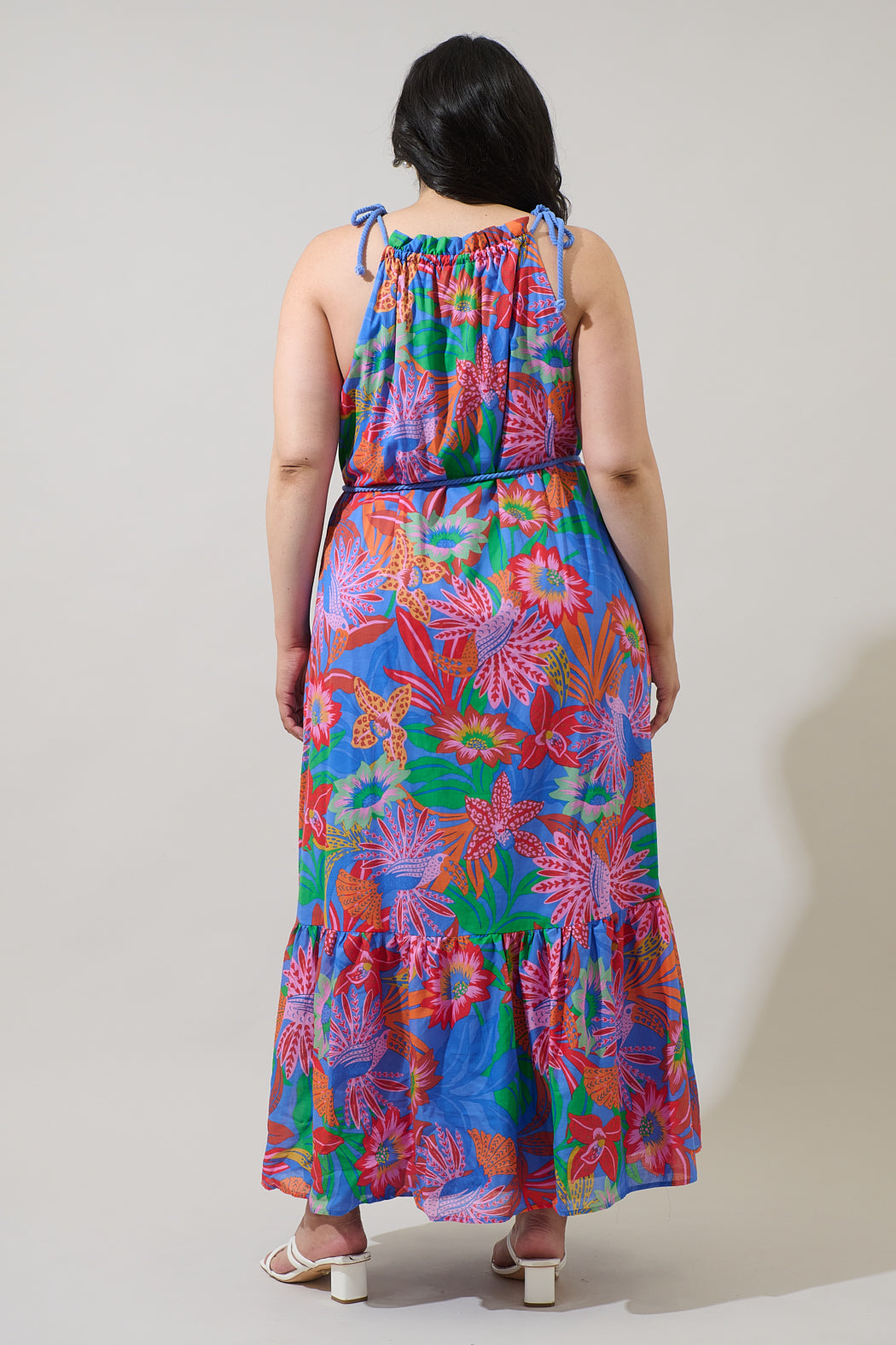 Cindal Floral Kay Halter Neck Maxi Dress Curve BLUE-PINK-MULTI / 1x by Sugarlips Cindal Floral Kay Halter Neck Maxi Dress Curve BLUE-PINK-MULTI / 1x by Sugarlips