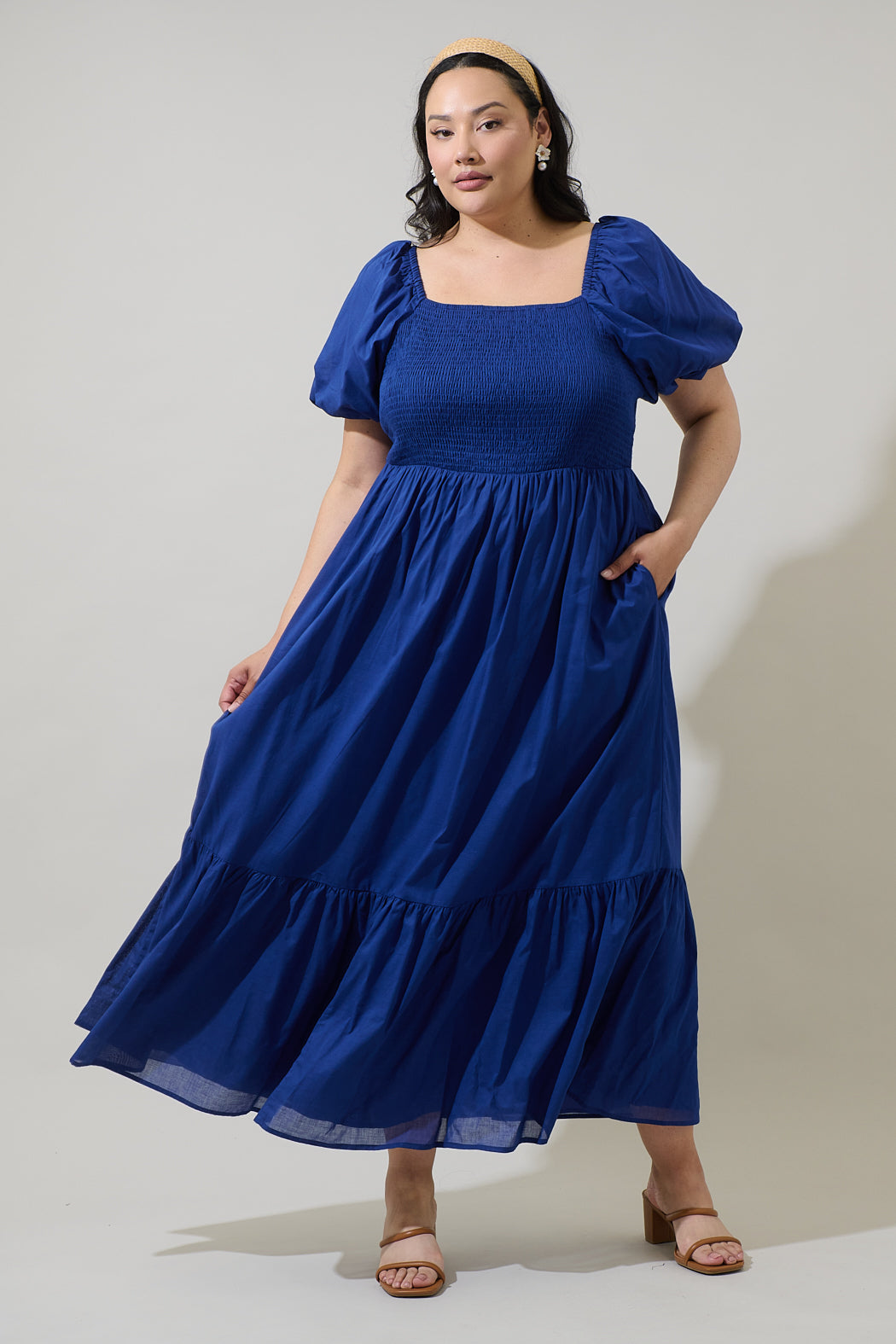 Bluebell Smocked Maxi Dress Curve NAVY / 2X