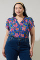 Wendey Floral Montie Ruffle Tie Neck Blouse Curve
