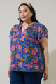 Wendey Floral Montie Ruffle Tie Neck Blouse Curve