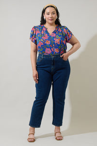 Wendey Floral Montie Ruffle Tie Neck Blouse Curve