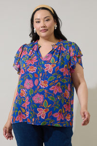Wendey Floral Montie Ruffle Tie Neck Blouse Curve