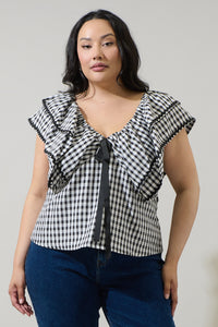 Dovery Gingham Leoti Ruffle Babydoll Top Curve