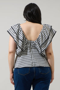 Dovery Gingham Leoti Ruffle Babydoll Top Curve
