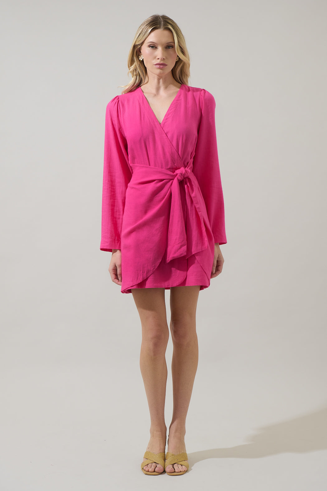 pink linen wrap dress J.McLaughlin Women's Emily Linen Blend Wrap Dress Light Blush Pink, Size Large