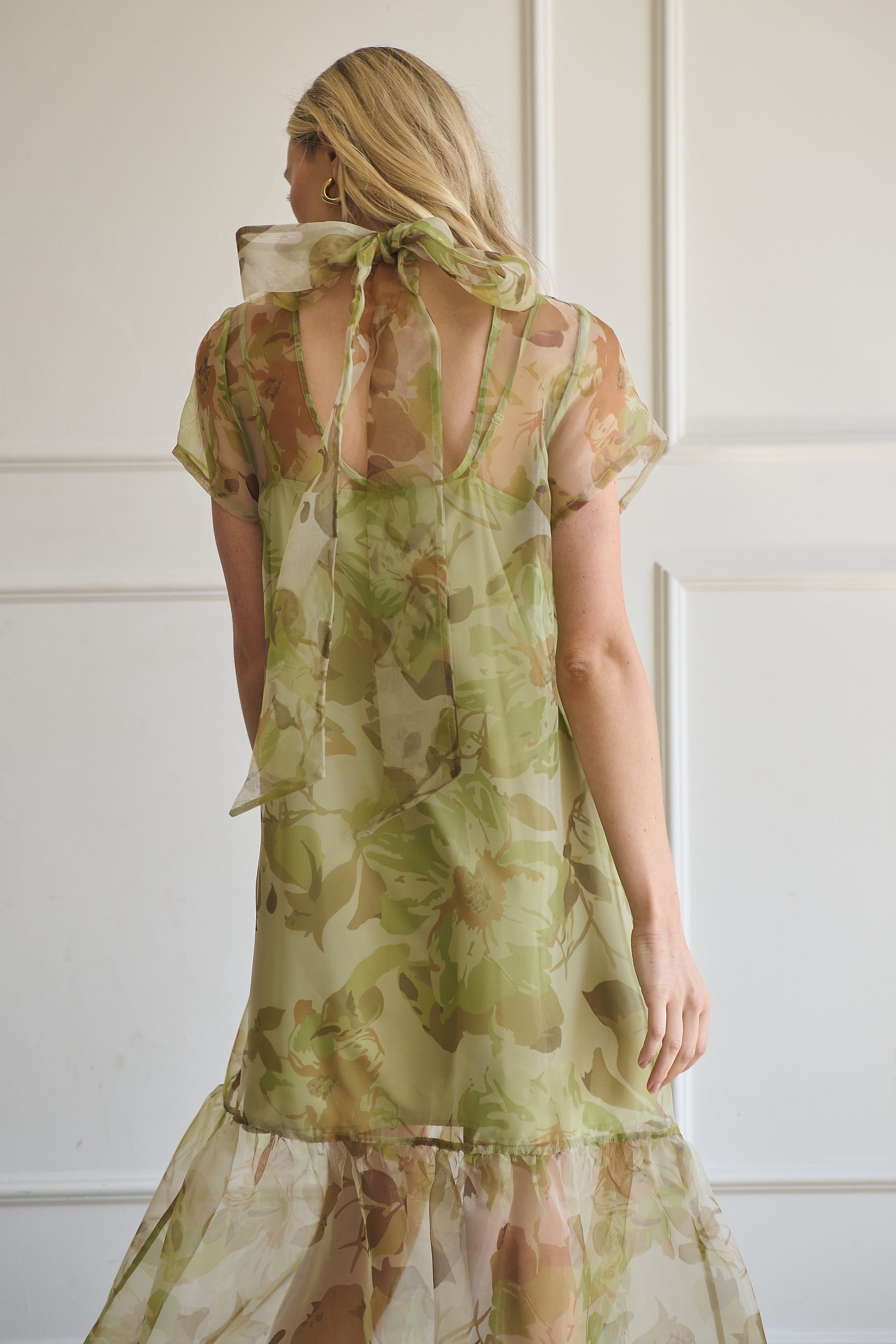 Ellery Floral Dime Organza Maxi Dress GREEN-MULTI / XS by Sugarlips Ellery Floral Dime Organza Maxi Dress GREEN-MULTI / XS by Sugarlips