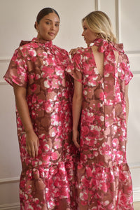 Mersin Floral Dime Organza Mockneck Maxi Dress Curve