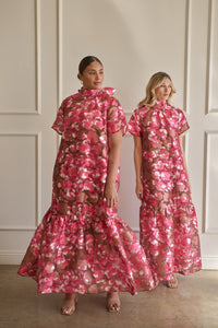 Mersin Floral Dime Organza Mockneck Maxi Dress Curve