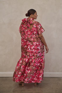 Mersin Floral Dime Organza Mockneck Maxi Dress Curve