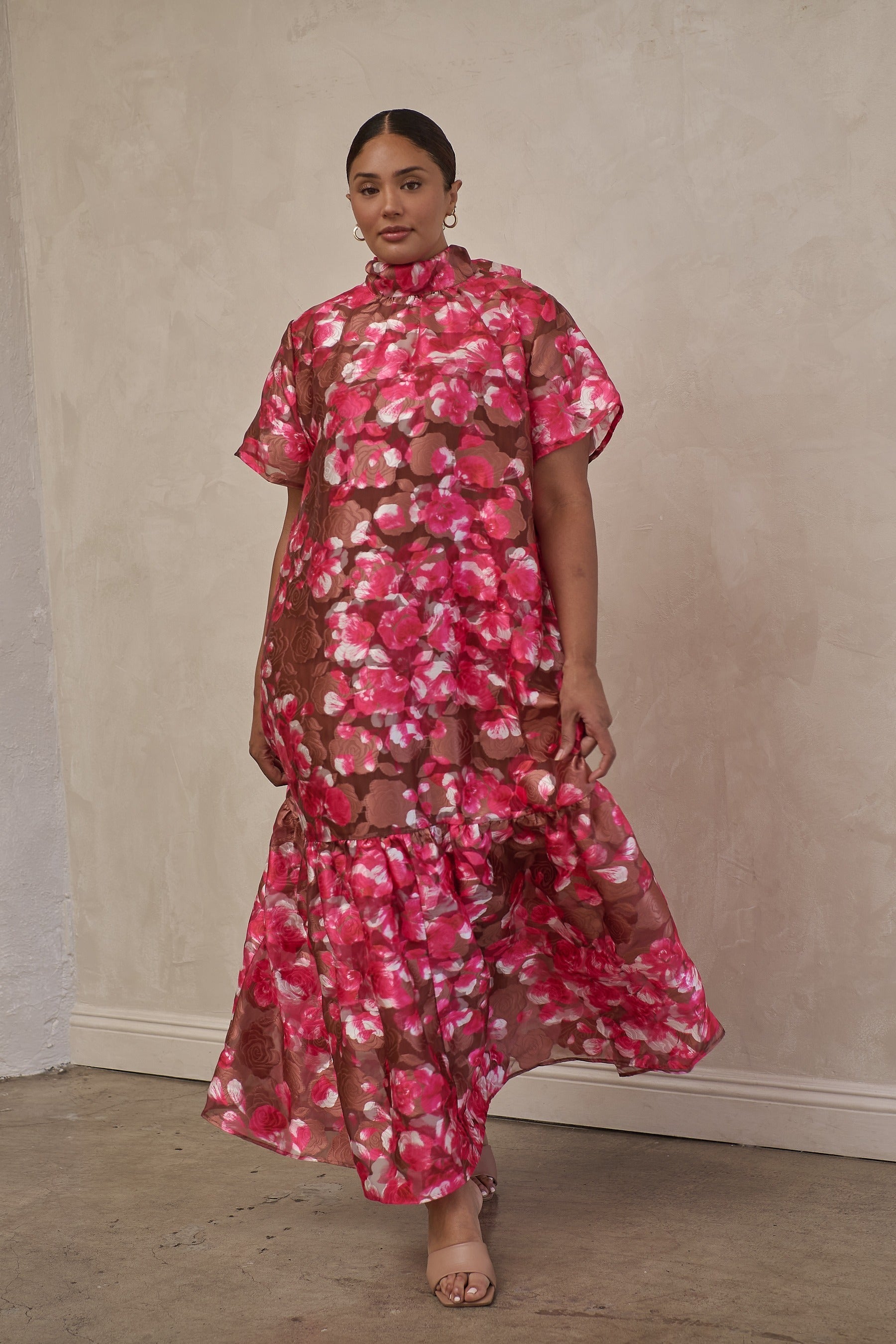 sugarlips organza dress Ellery Floral Dime Organza Maxi Dress GREEN-MULTI / XS by Sugarlips
