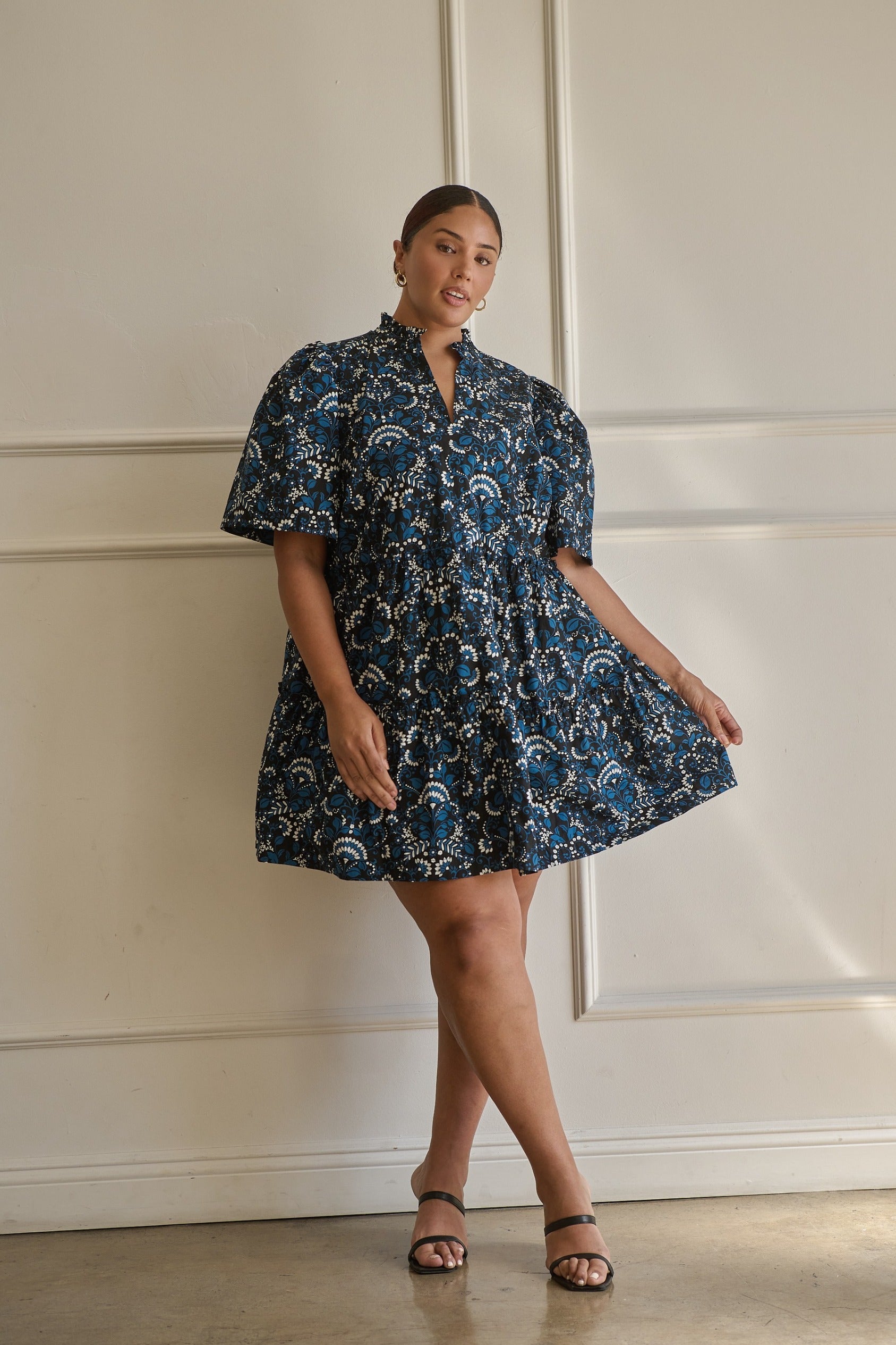 formal shift dresses Haslet Floral Dixie Split Neck Shift Dress Olive Green / M by Sugarlips