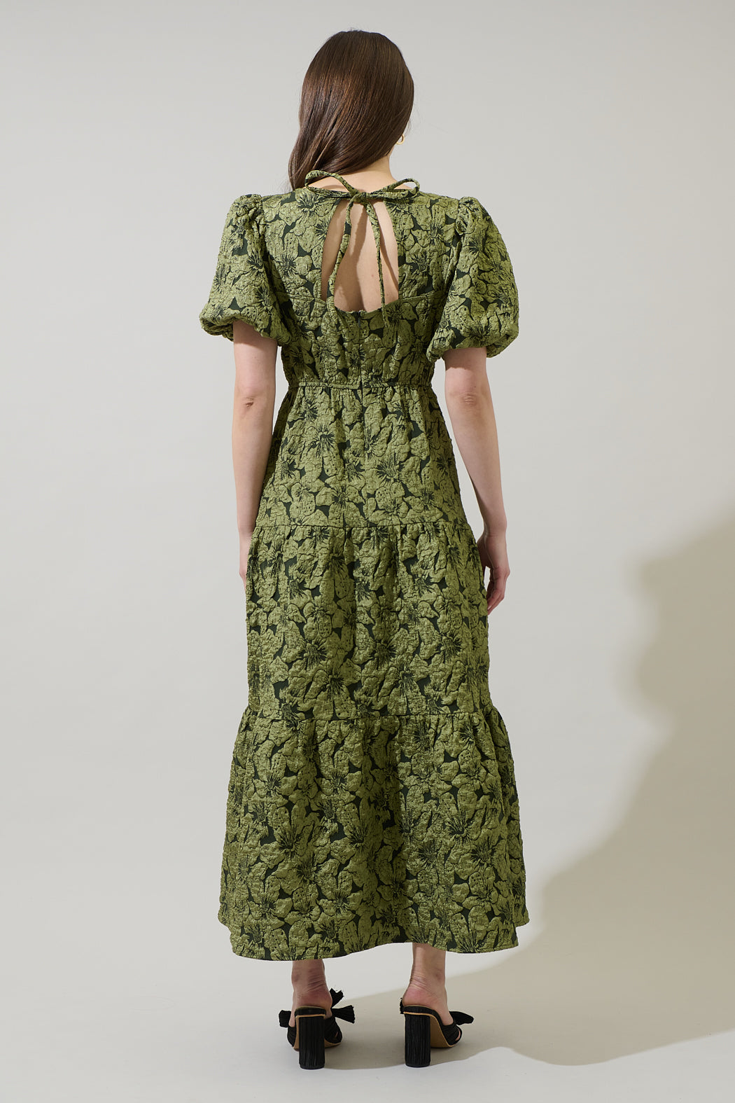Arielle Jacquard Maxi Tiered Dress OLIVE-GREEN / M by Sugarlips Arielle Jacquard Maxi Tiered Dress OLIVE-GREEN / M by Sugarlips