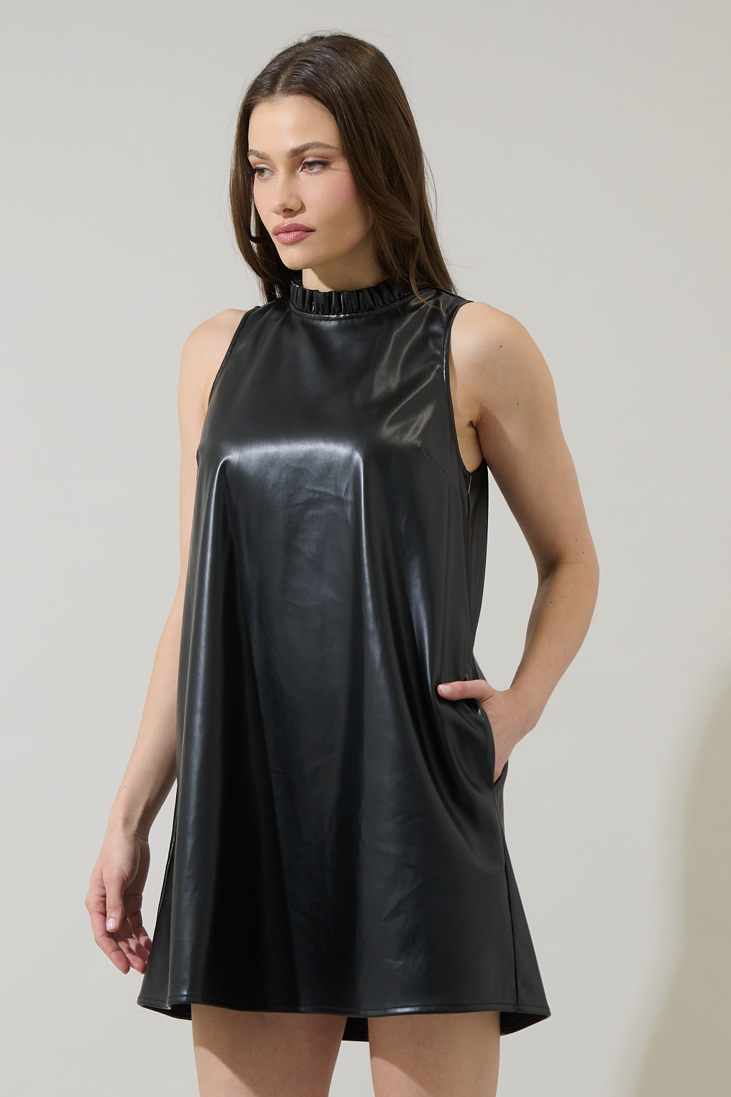 Polley Faux Leather Benson Trapeze Mini Dress Black / XL by Sugarlips Polley Faux Leather Benson Trapeze Mini Dress Black / XL by Sugarlips