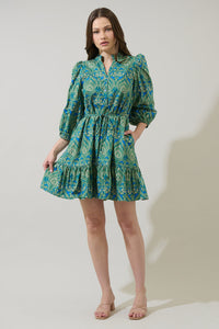 Nyra Paisley Jazlyn Split Neck Mini Dress