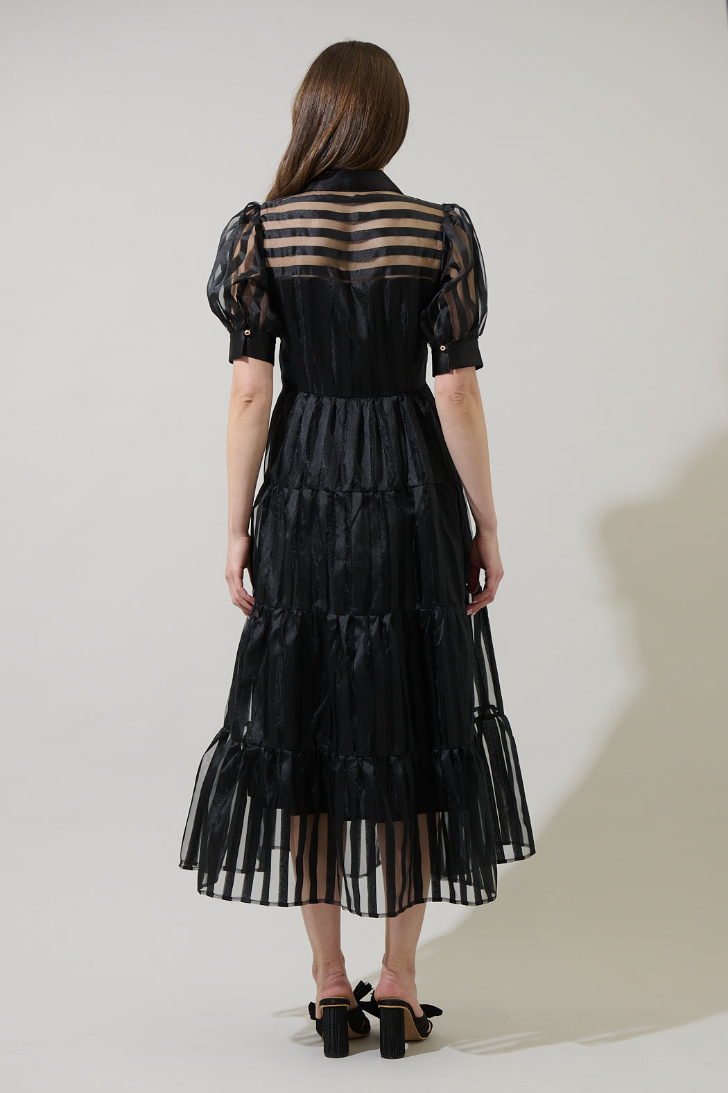 organza midi dress Kadi Striped Organza Midi Dress Black / L by Sugarlips