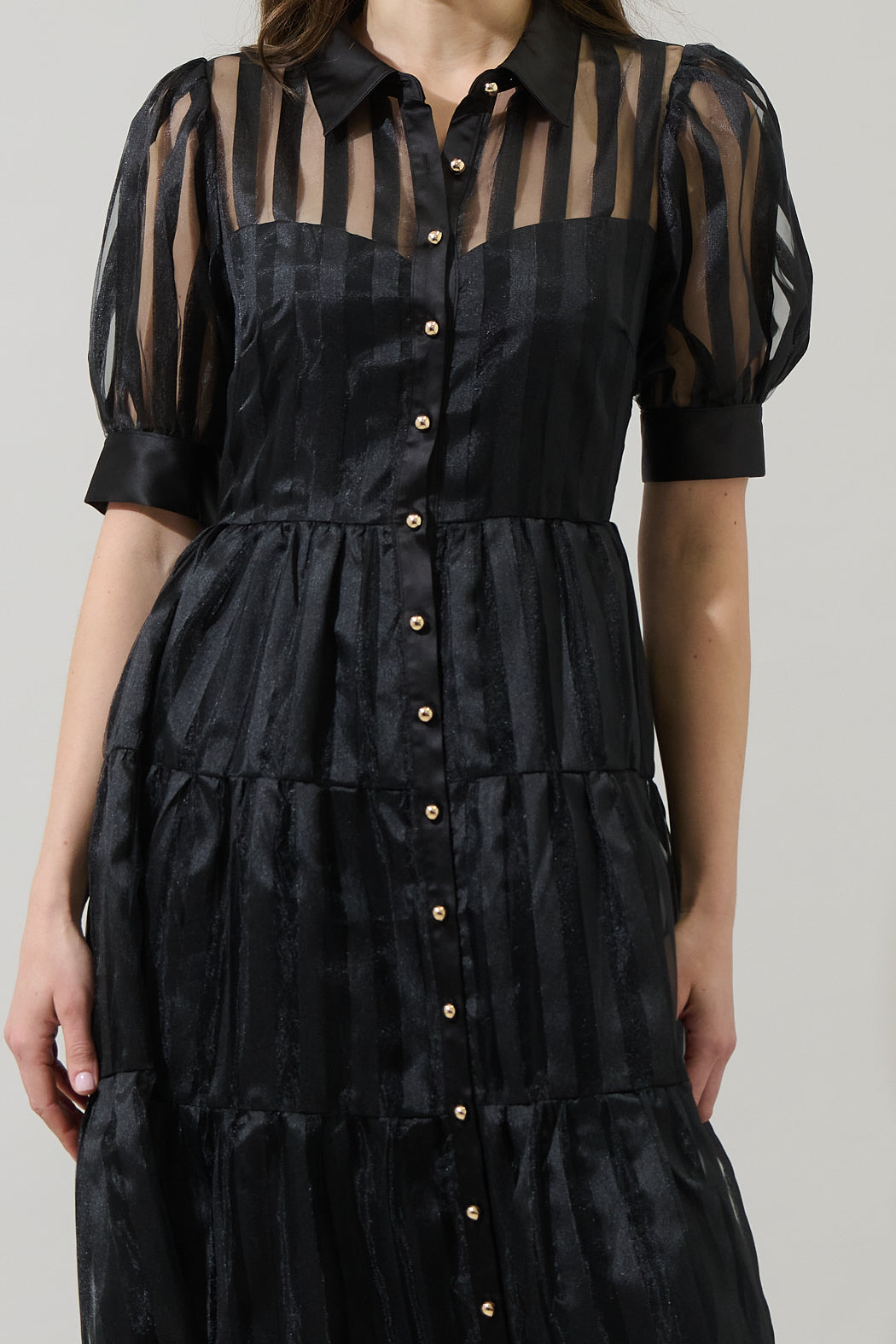 Kadi Striped Organza Midi Dress Black / L by Sugarlips Kadi Striped Organza Midi Dress Black / L by Sugarlips